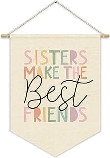 Girls Room Wall Art Decor,Toddler Girl Room Cute Pink Nursery Bedroom Playroom Canvas Banner Decorations,Sisters Make The Best Friends Wall Hanging Pennant Flag Banner