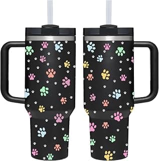 AMZUShome 40 OZ Paw Tumbler with Handle.Dog Cat Lover Paw Gifts.Unique Birthday Christmas Gifts for Dog Cat Paws Lover.Personalized 40 OZ Paws Tumbler Gifts for Women Men.