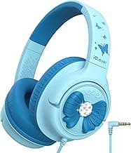 iClever C371 Kids Headphones with Cord for School Boys Girls Travel Gift | SafeSound Tech3.0, Stereo Sound, 3.5mm Jack, Foldable, Durable Headband, Safe Wired Headphones for Kids, Powder Blue
