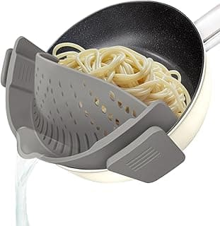 YEVIOR Clip on Strainer for All Pots Pan,Silicone Pasta Strainer | Food-grade BPA-free,Kitchen Gadgets, Food Strainer Collapsible Colander for Noodle,Vegetables,Fruit,Spaghetti (Grey)