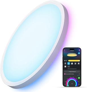 RGBIC LED Flush Ceiling Light Fixture, 2400LM DIY Colors, Works with Matter Alexa for Bedroom, Living Room