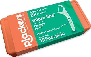 Micro Line Floss Picks, Intense Mint, 12 Count | PTFE free Tuffloss, Fits tight teeth, Fold-out FlipPick, QuickFix Grip, Resealable bag
