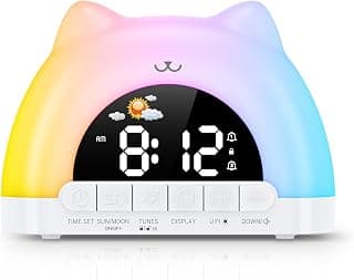 Kids Alarm Clock, Wake Up Clock with 11 Colors Night Light, Toddlers Sleep Training Clocks with 10 Ringtones, Brightness Adjustment, Dual Alarms Plug in OK to Wake Clocks for Girls Boys
