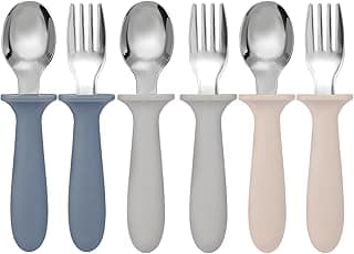 Eascrozn Toddler Forks and Spoons Set, 6 Pack Kids Silverware with Silicone Hand, 18/8 Stainless Steel Children Safe Toddler Utensils, BPA Free, Dishwasher Safe
