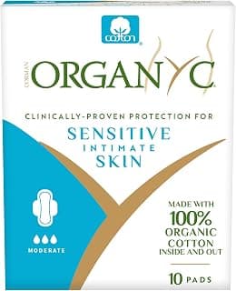 100% Certified Organic Cotton Feminine Pads, Moderate Flow, 10 Count