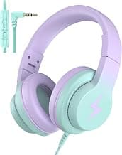 Candy Bila Wired Kids Headphones for School, Over-Ear for Boys Girls | Volume Limiter 85/94dB, HD Stereo Sound, Microphone and Wired Control,Foldable Design, Gradient Purple