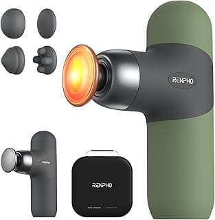 RENPHO Mini Thermal Massage Gun with Heat, Color Silicone Casing, 4 Speeds | Portable, Ultra-Quiet Mini Massage Gun, 4 Heads, Neck, Back Muscle Comfort, Carry Case, Home, Office, Travel Use, Gift Idea