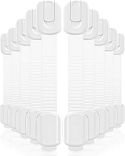 10 Pack Cabinet Locks Baby Proofing, Child Proof Cabinet Locks with 3M Adhesive - Easy Installation with Adjustable Straps, Multi-Purpose Child Safety Latches for Drawers Fridge Trash Cans Toilets