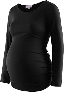 Maternity Shirt Long Sleeve Basic Top Ruch Sides Bodycon Tshirt for Pregnant Women