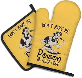 DYJYBMY Don't Make Me Poison Your Food Funny Oven Mitts and Pot Holder Set, Funny Vintage Lady Kitchen Gadgets for Women, Housewarming Gifts for Chef Friend, Hostess Baking Gifts for Mom Sister BFF