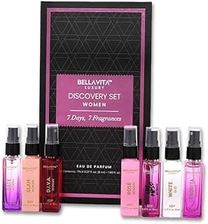 Bellavita Luxury Women's Perfume Discovery Gift Set with Date, Glam, Diva, Rose, Hot Mess, White Oud, and Senorita | 56ml | Perfume for Women | Floral, Fresh, Fruity Scent Profile
