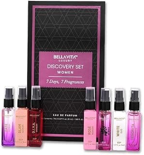 Bellavita Luxury Women's Perfume Discovery Gift Set with Date, Glam, Diva, Rose, Hot Mess, White Oud, and Senorita | 56ml | Perfume for Women | Floral, Fresh, Fruity Scent Profile