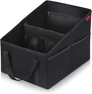 YOOFAN Car Seat Organizer - Passenger Seat Organizer, Collapsible Small Car Seat Storage Organizer for Console Front/Back, Automotive Backseat Organizer with Belt 4 Cup Holders for Kids Accessories