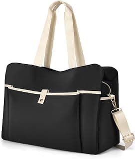 Wedama Large Tote Gym Bag for Women, Weekender Travel Duffel Bag Overnight Carry on Bag Hospital Bag for Women with Wet Pocket, Black