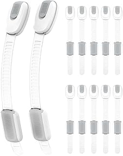 12 Packs Baby Proofing Cabinet Locks for Drawer/Door/Fridge/Trashcan/Toilet | BBsecure Child Proof Cabinet Locks with 3M Adhesive, Adjustable No Drilling Child Safety Cabinet Locks Straps for Baby Safety