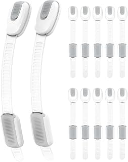 12 Packs Baby Proofing Cabinet Locks for Drawer/Door/Fridge/Trashcan/Toilet | BBsecure Child Proof Cabinet Locks with 3M Adhesive, Adjustable No Drilling Child Safety Cabinet Locks Straps for Baby Safety