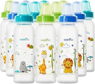 Classic Prints Polypropylene Bottles for Baby, Infant and Newborn - Blue/Green/Teal, 8 Ounce (Pack of 12)