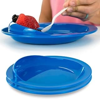 Vive Spill-Proof Scoop Plate, 9" (2 Pack) - Dish with Wall for Disabled | Handicapped, Elderly Adults with Special Needs from Parkinsons, Dementia, Stroke, Tremors with - Non Skid Padded Bottom