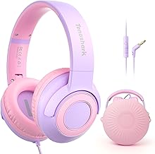 TONOSHARK Kids Wired Headphones with Microphone, Volume Limited to 85/94dB Earphone for Boys & Girls, Foldable 3.5mm Jack Headset for School & Travel, Includes Portable Case(Purple)