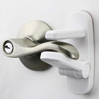 Door Lever Lock (2 Pack) – Prevents Toddlers from Opening Doors – Easy One-Hand Operation for Adults – Durable ABS with 3M Adhesive Backing – No Tools Needed for Install