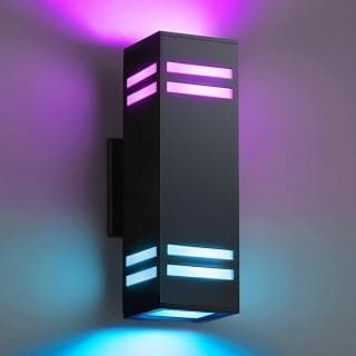 RGB Modern Exterior Light Fixture, Dusk to Dawn Sensor, App and Remote Control, Black Up Down Lights for Garage Patio