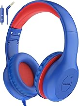 EarFun Kids Headphones Wired with Microphone, 85/94dB Volume Limit Headphones for Kids, Portable Wired Headphone with Shareport, Stereo Sound Foldable Headset for School/Tablet/PC/Kindle, Navy Red