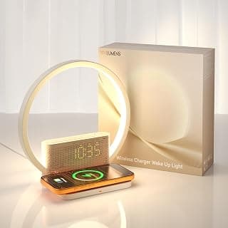 Vivilumens Sunrise Alarm Clock Wireless Charger, 10 White Noise Sound Machine Alarm Clock with 30/60/90 Mins Timer, 3 Levels Touch Night Light Dual Clocks for Heavy Sleeper Bedroom Decor Gift for Her