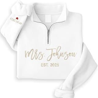 Perfect Gift Idea: Noni Custom Embroidered Mrs Quarter Zip Sweatshirt, Future Mrs Hoodie, Honeymoon Sweatshirt, Bride Sweatshirts, Best Friend Wedding Egagement Gift, Bachelorette Party Gift