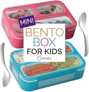 Small Snack Containers for Kids Toddlers - 3 Compartments (Set of 2) - Leak-Proof Reusable Boxes with Lids -BPA-Free Plastic Mini Bento Lunch Box - Ideal for School, Daycare - Holds 2 Cups (Pink+Blue)