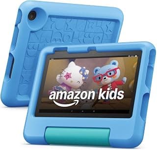 Amazon Fire 7 Kids tablet (newest model) ages 3-7. Top-selling 7" kids tablet on Amazon. Includes 6 months of ad-free and exclusive content, easy parental controls, 10-hr battery, 16 GB, Blue