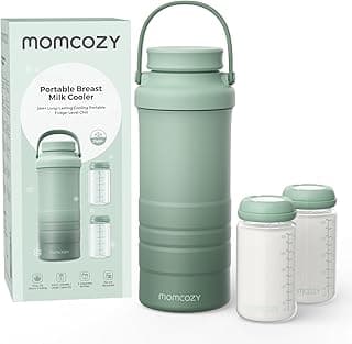 Momcozy 22oz Portable Breastmilk Cooler for 24H Outdoor, Newborn Essentials | 24 Hours & 360° Surrounded Cooling, 2 Extra Baby Bottles for Better Storage, Life Saver for Working Mom, Hassle-Free Cleaning