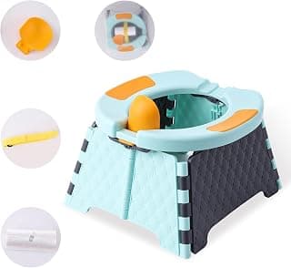Travel Potty for Toddlers, Portable Foldable Potty (Blue) | Potty Training, Splash-Proof, Non-Slip, Quick Fold, Supports 150 lbs, Easy Clean, Indoor/Outdoor Kids Toilet Seat, Camping