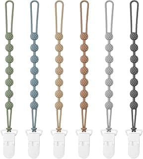6 Pack Silicone Pacifier Clip with One-Piece Design for Baby Boys and Girls, BPA Free Soft Flexible Binky Clips with Texture for Baby Essentials