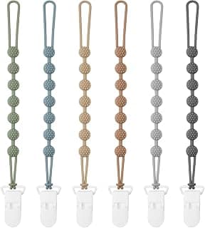 6 Pack Silicone Pacifier Clip with One Piece Design for Baby | Soft Flexible Binky Clips with Texture for Baby Essentials Boys and Girls