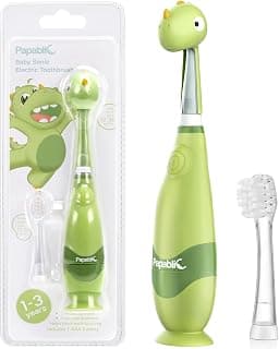 Toddler Sonic Electric Kids Toothbrush for Ages 1-3, Dinosaur(Max) | Baby Electric Toothbrush, with Cute Dino Cover, Smart LED Timer, 2 Brush Heads (Max)