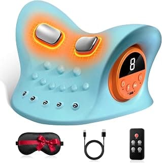 4-in-1 Rechargeable Neck Stretcher Traction Device with Heat, Stretch, Remote Control for Neck and Shoulder Massager Relaxer