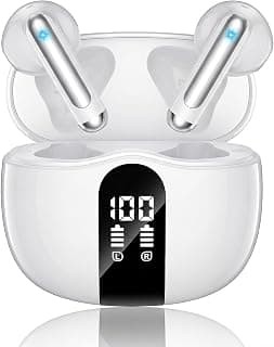 XIAOWTEK Wireless Earbuds, 2026 Bluetooth 5.4 Headphones Bass Stereo Ear Buds with Noise Cancelling Mic, LED Display in Ear Earphones 50H Playtime Ear Buds, IP7 Waterproof for Laptop Pad Phones White