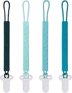 One Piece Design Silicone Pacifier Clip Holder for Baby Boys and Girls,Pack of 4 Flexible Paci Leash,Binky Clips,Newborn Essentials (Flowers & Leaves, Green)