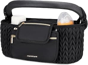 mommore Universal Stroller Organizer with Insulated Cup Holders | Non-Slip Stroller Caddy Baby Essentials with Detachable Phone Bag, Fits for Uppababy, Baby Jogger, Britax Strollers