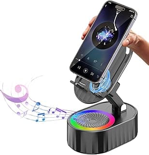 Is It Worth Buying: Wireless Induction Audio Bluetooth Speaker 5in1 Phone Holder Emergency Rechargeable (3000mAh) with Colorful Ambient Light 300° Foldable for Tablet iPhone Android, Gifts for Men Women (Black)