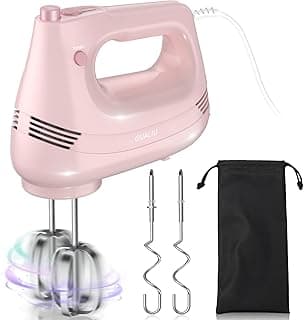 This Solves the Problem: GUALIU Electric Hand Mixer with Stainless Steel Whisk, Dough Hook Attachment and Storage Bag, Handheld Mixer for Baking Cakes, Eggs, Cream Food Mixers. Turbo Boost /5 Speed Kitchen Blender PINK