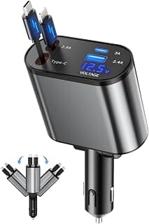 Price Drop: Retractable Car Charger, 4 in 1 Fast Charging Car Charger with USB-C & USB-A, Compatible with iPhone 17/16/15/14/13/12/11,Galaxy,Pixel, Car Accessories for Men Women Drivers