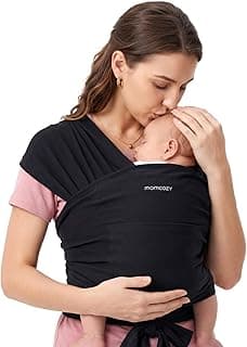 Momcozy Baby Wrap Carrier, Easy-On 2-Piece Design, Newborn to 33 lb | Easy On Like a T-Shirt, XXS-XXL Adjustable Fit, IHDI Hip-Healthy, Lightweight Hands-Free Comfort Baby Sling Carrier, Black