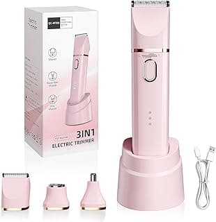 Bikini Trimmer for Women: 3 in 1 Gentle&Painless Electric Razor for Women,120min Cordless Runtime,USB Charge Dock,Ceramic Blade,IPX7 Waterproof Wet & Dry Use &Easy Cleaning Travel Grooming Kit (Pink)