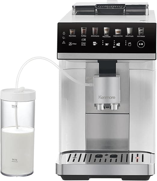 Trending on Amazon: Kenmore Fully Automatic Coffee Maker - with Grinder, Milk Frother & Steamer, Auto Tamper, Descaler Expresso Machine, cafeteras electricas modernas machines For Home/Office White