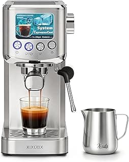 XIXUBX Cold Brew Espresso Maker with Milk Frother for Cappuccino & Latte | 20-Bar Pump, Built-in Pressure Gauge, Powerful Steam Wand, Milk Frothing Pitcher, 42 oz Removable Water Tank, Stainless Steel
