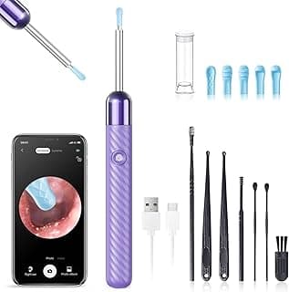 LEIPUT Ear Wax Removal Tool - Ear Cleaner with 1080P Camera - Ear Canal Cleaner - Ear Cleaning Kit with 6 Ear Spoon - Ear Camera for iOS & Android - Birthday Gifts for Women - Purple