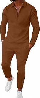 Mens Track Suits 2 Piece Outfits Casual Knit Jacquard Long Sleeve Zip Golf Shirt Joggers Sweatpants Sets Sweat Suit