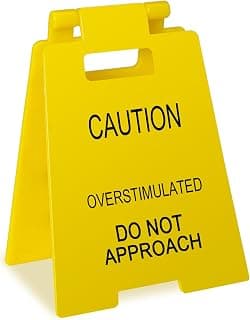 Funny Prank Gift Mini Caution Overstimulated Desk Sign for Coworkers Teammates Employees Boss (1PCS)