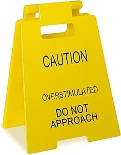 Amazon Deal Alert: Funny Prank Gift Mini Caution Overstimulated Desk Sign for Coworkers Teammates Employees Boss (1PCS)